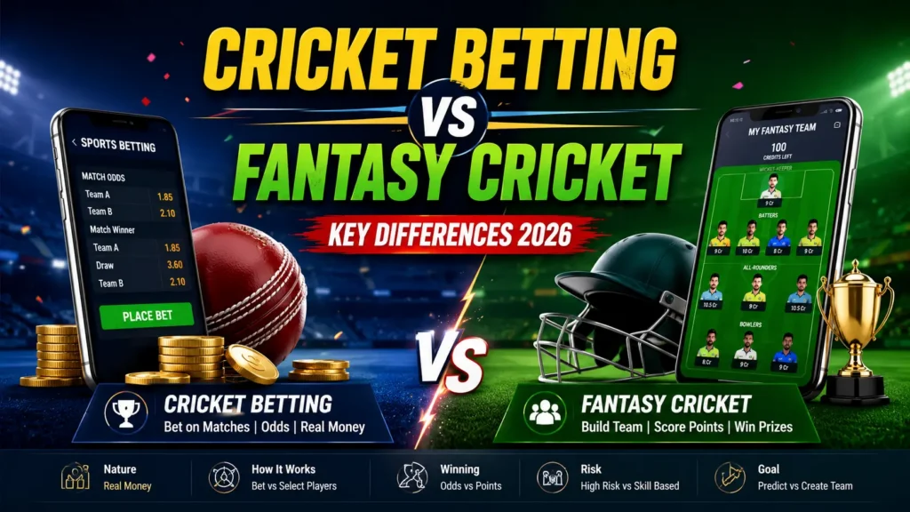 Cricket Betting vs Fantasy Cricket – 7 Key Differences Explained (2026)